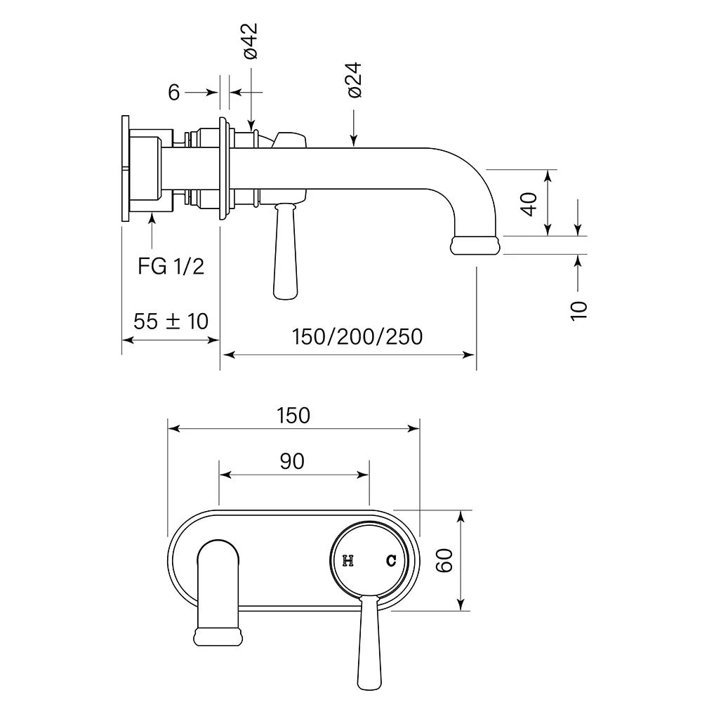 Cascade Back Plate Bath Mixer Set 150 Spout