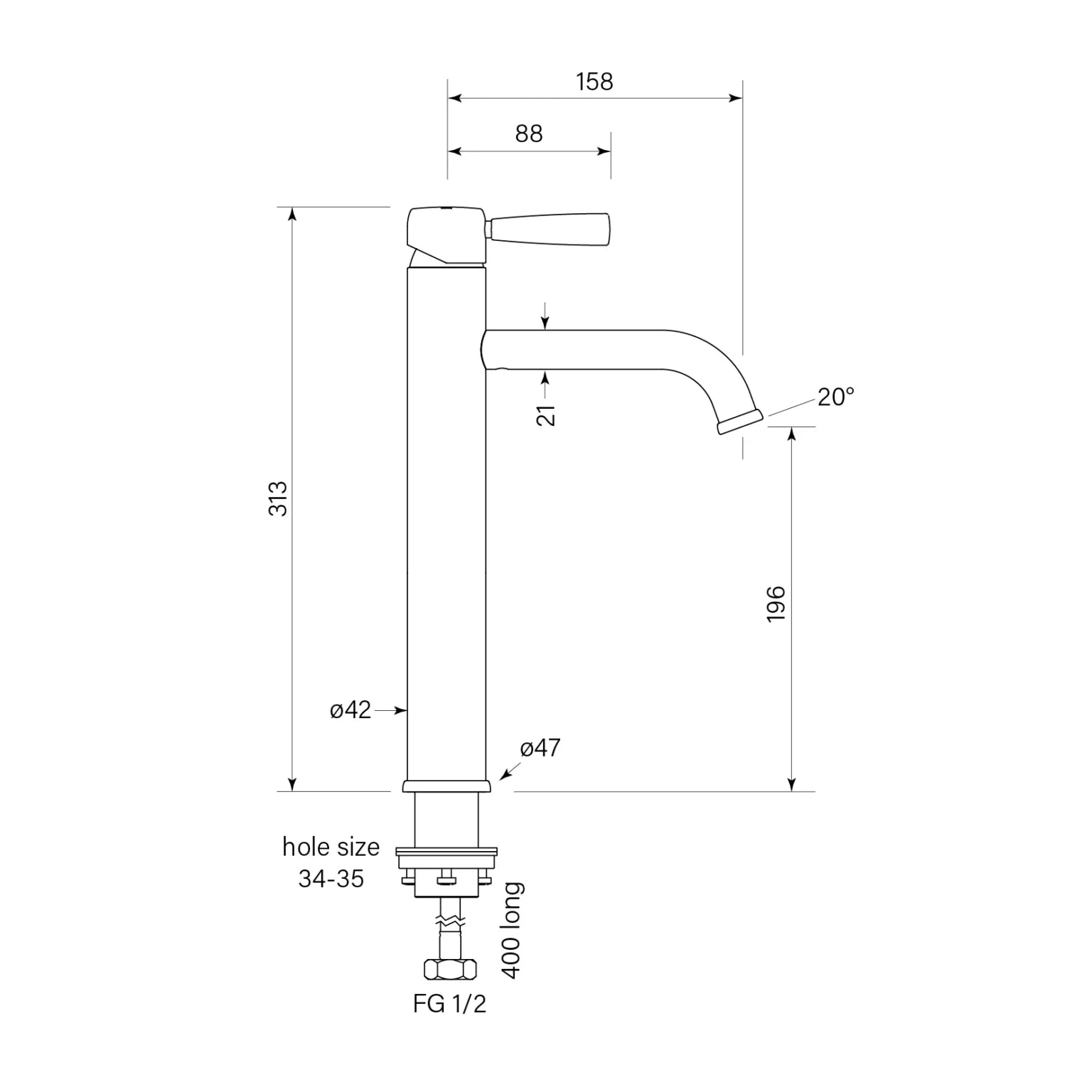 Bremont Basin Mixer Tall 208H