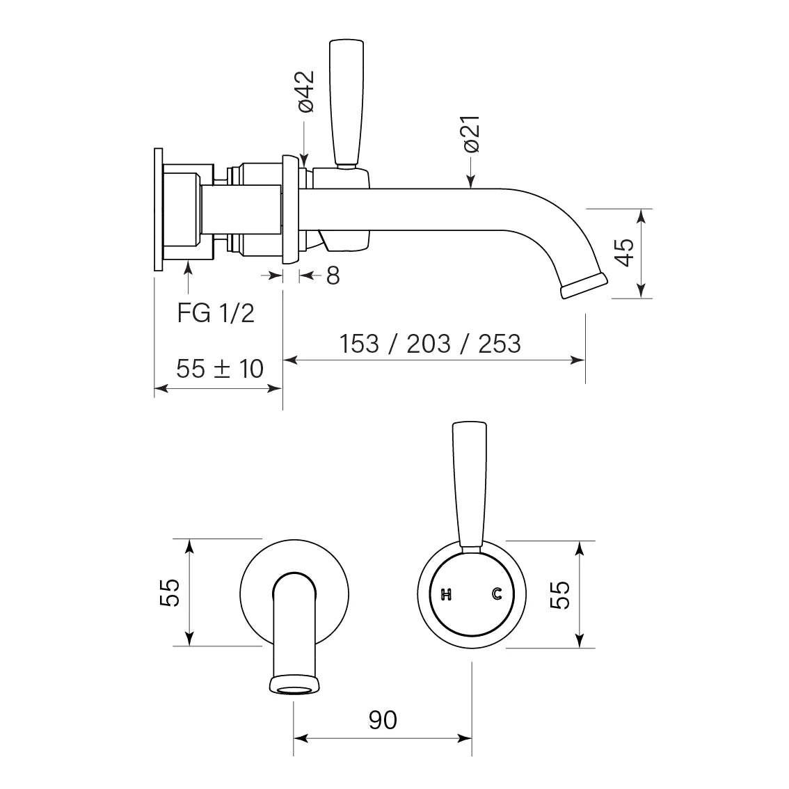 Bremont Wall Basin Mixer Set 150mm Spout