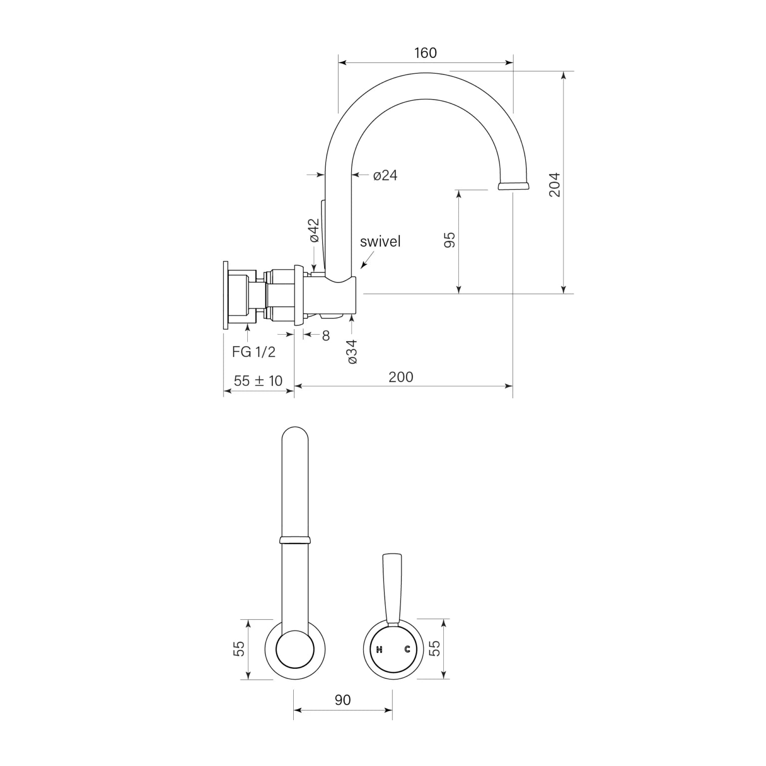 Bremont Wall Swivel Bath Mixer Set