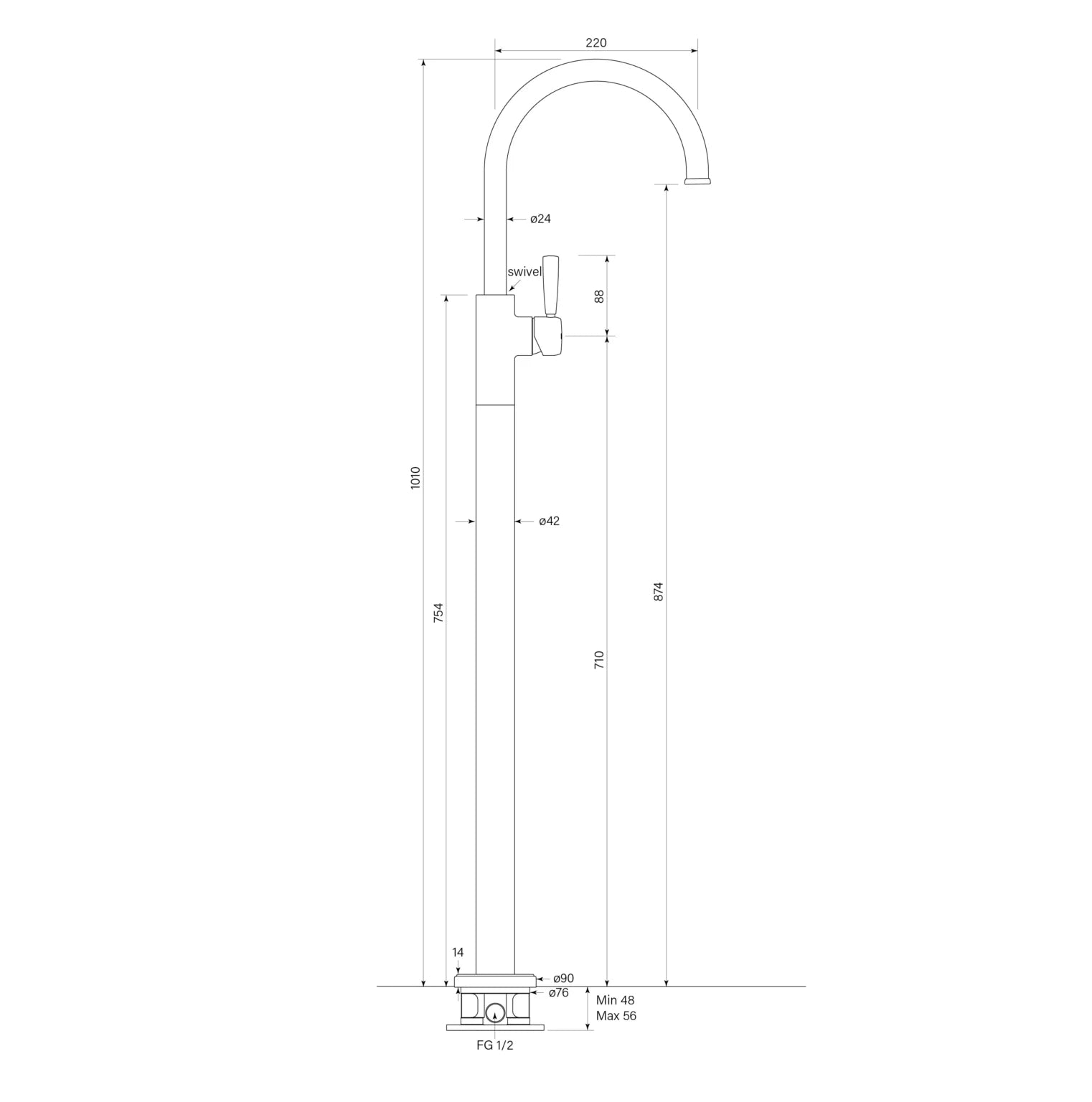Bremont Floor Bath Mixer Curve