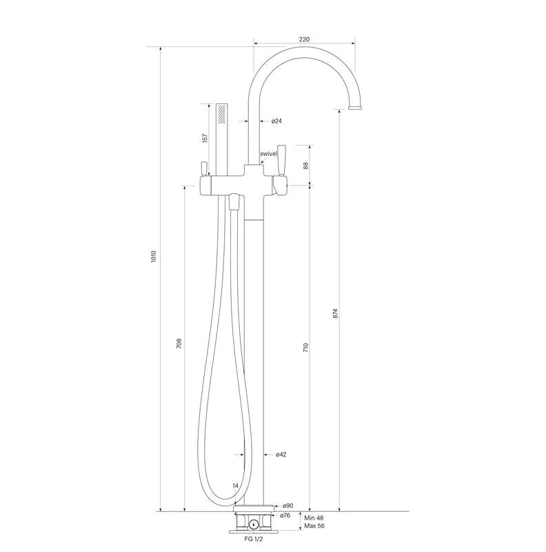 Bremont Floor Bath Mixer Curve W. Micro Handshower