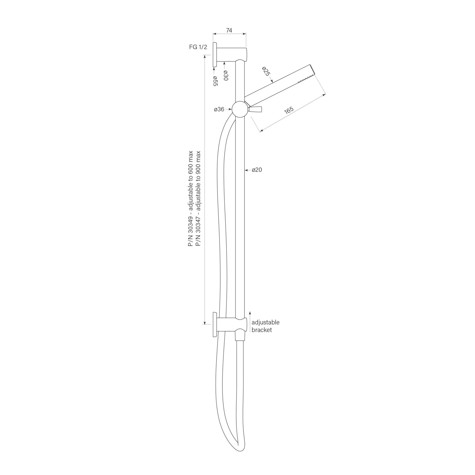 Bremont Slide Shower, 600mm Rail, Micro Hand Shower