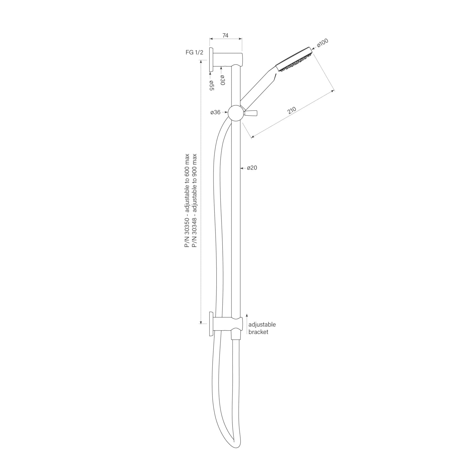Bremont Slide Shower, 900mm Rail, Round Hand Shower
