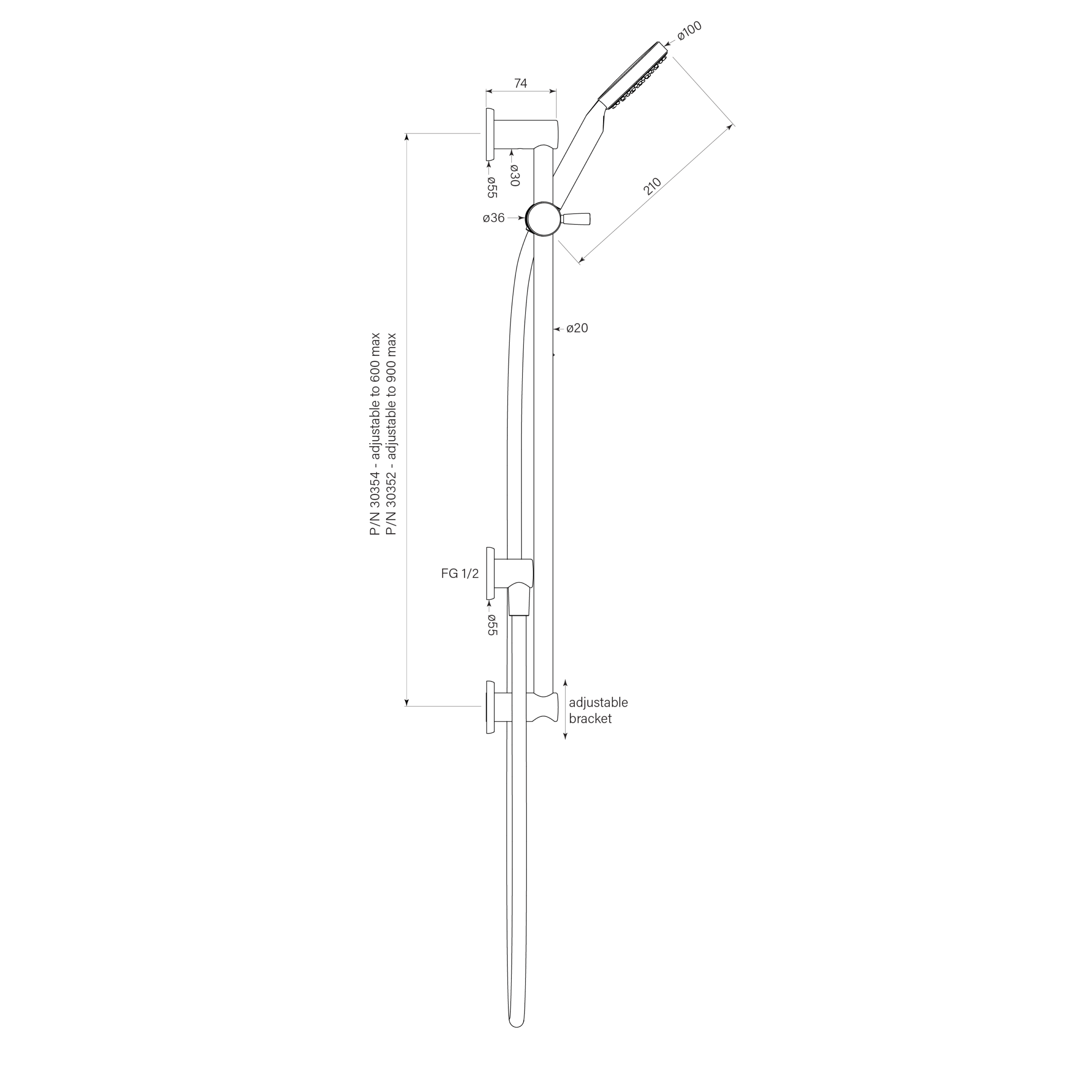 Bremont Slide Shower, 900mm Rail, Round Hand Shower