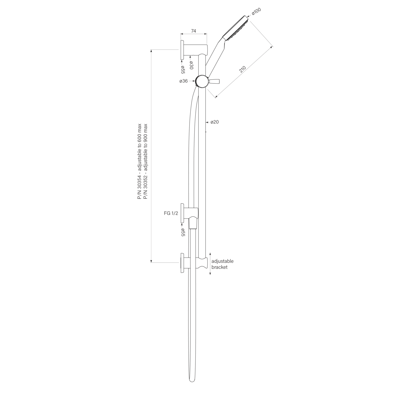 Bremont Slide Shower, 600mm Rail, Round Hand Shower