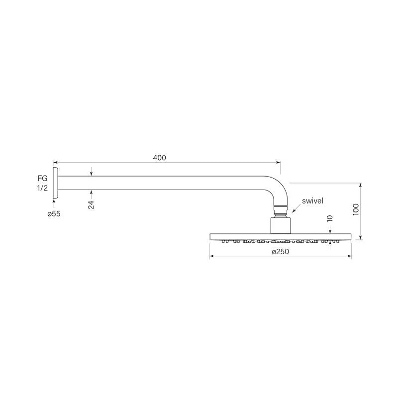 Bremont Overhead Shower, 400 Wall Arm 250mm Shower Head