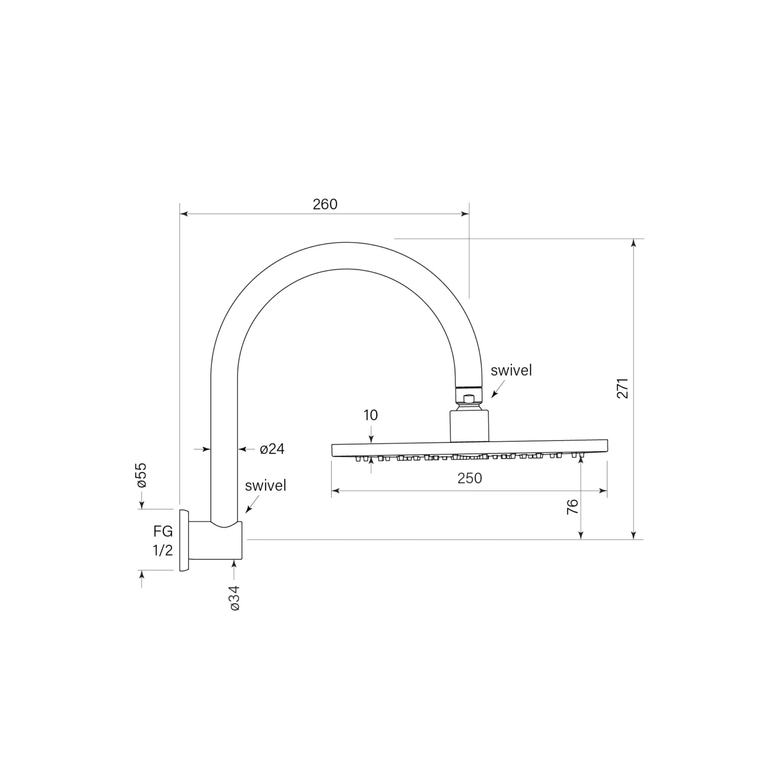 Bremont Overhead Shower, Goosneck 250mm Head