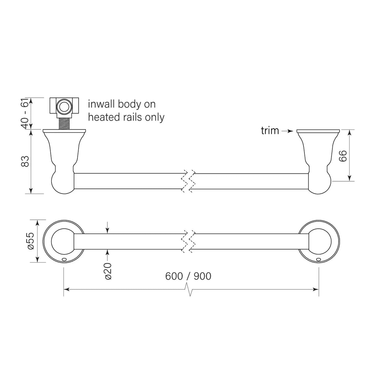 Cascade Heated Towel Rail 900mm