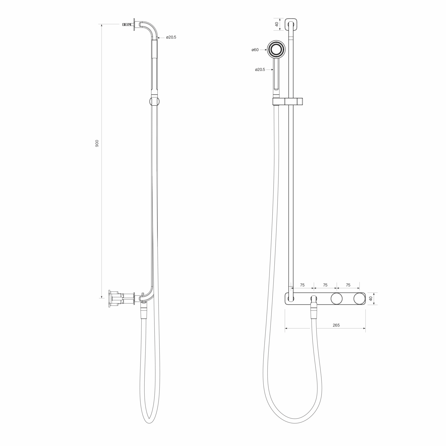 Figura Disc Wall Shower Tap System including Tap Set and Handshower