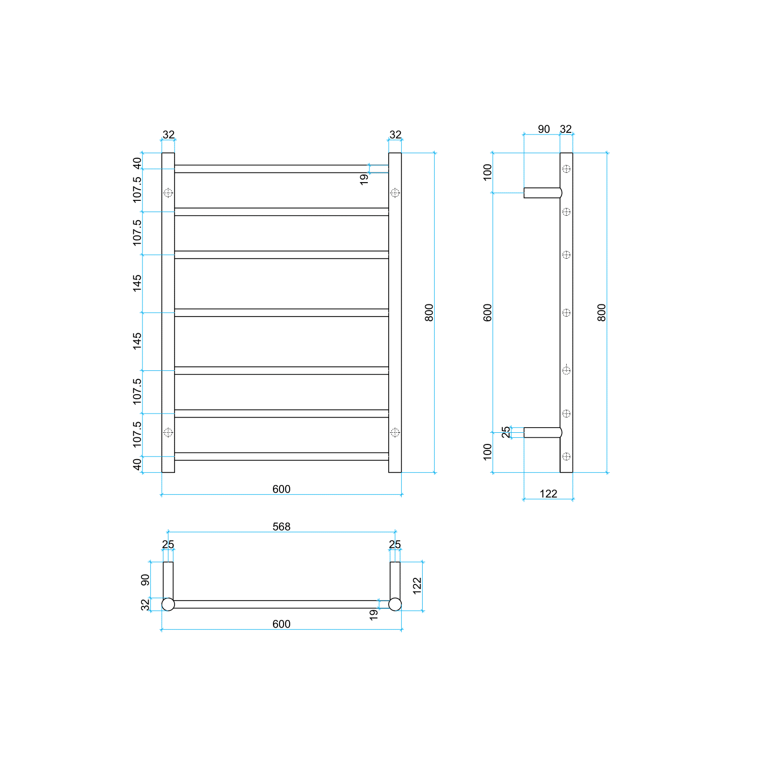 Brushed Nickel Round Ladder Heated Towel Rail