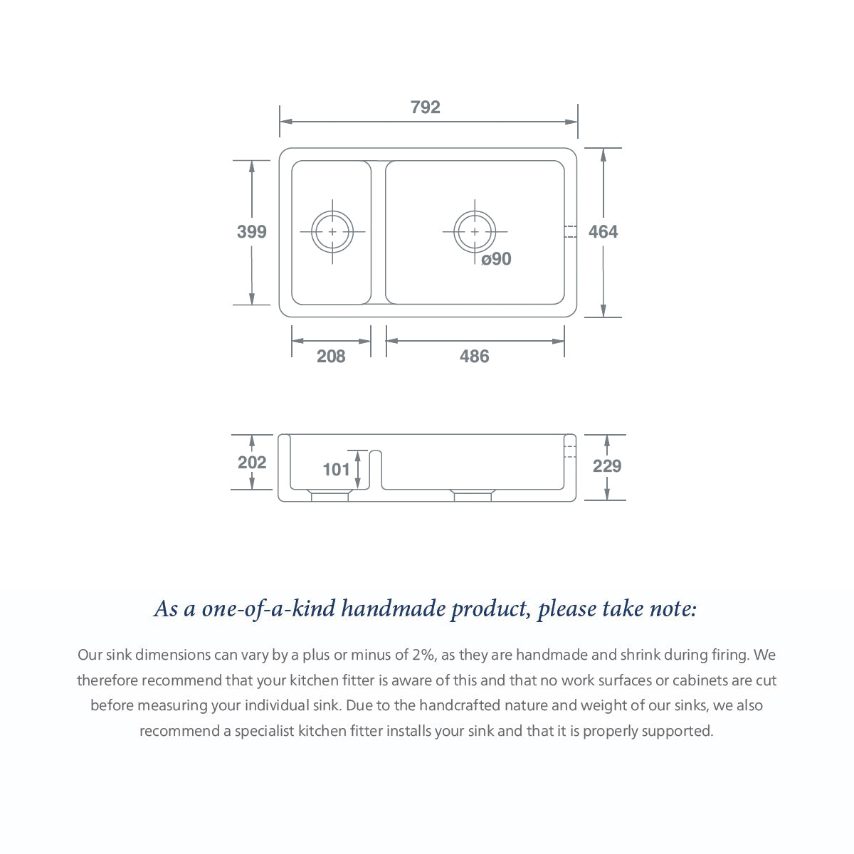 Shaws Hawkshaw 800mm Double Bowl Fireclay Butlers Sink