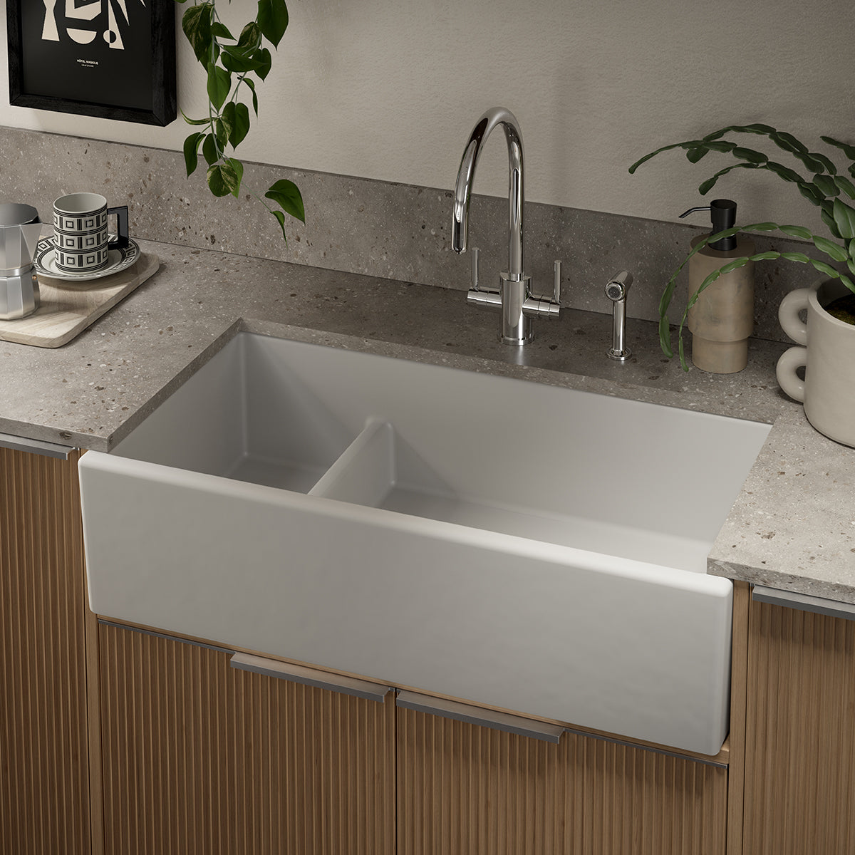 Shaws Hawkshaw 900mm Double Bowl Fireclay Butlers Sink