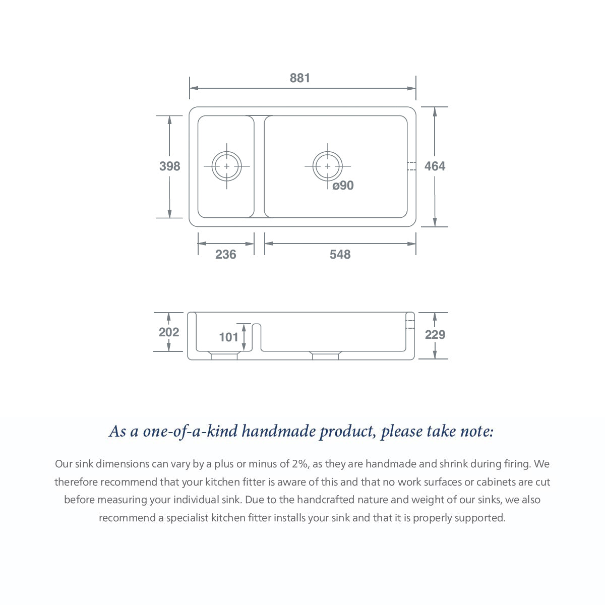 Shaws Hawkshaw 900mm Double Bowl Fireclay Butlers Sink